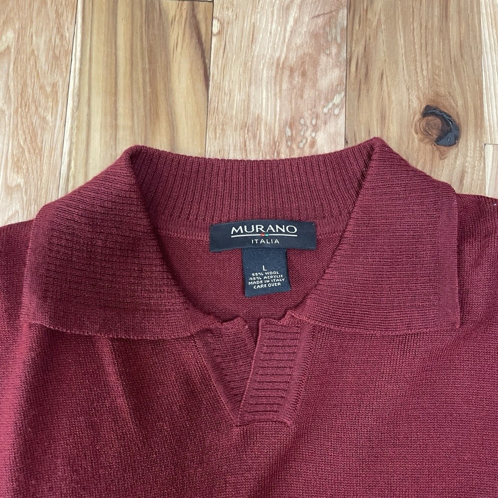 Murano Italia Men's Wool Blend Sweater Made in Italy Maroon Collar Sweater Sz L - Picture 3 of 10